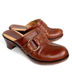 Frye Cheryl Cognac Leather Braided Accent Ring Boho Clog Mules 8.5